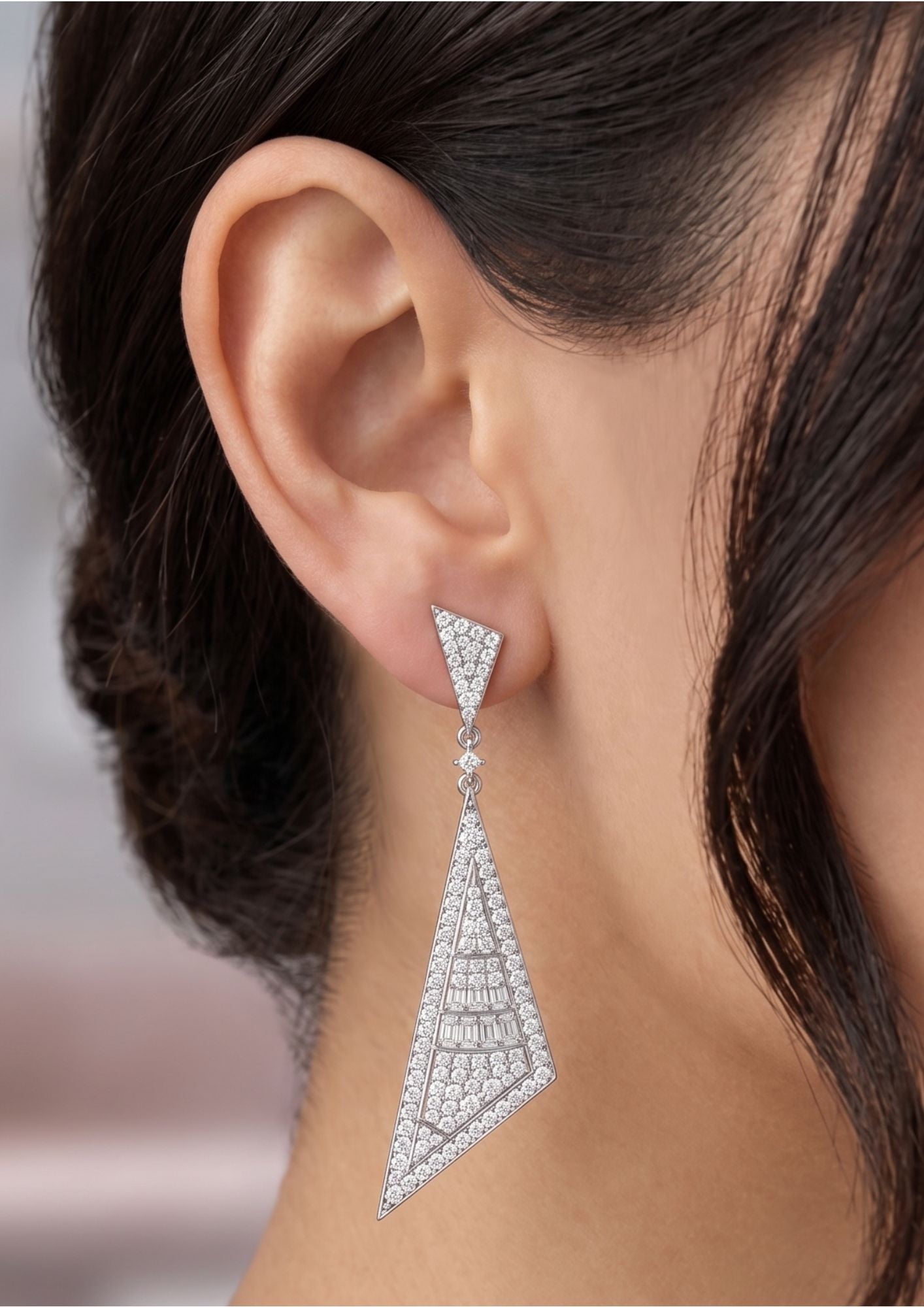 Asymmetrical Edge" Chevron Drop Earrings White and Yellow Gold
