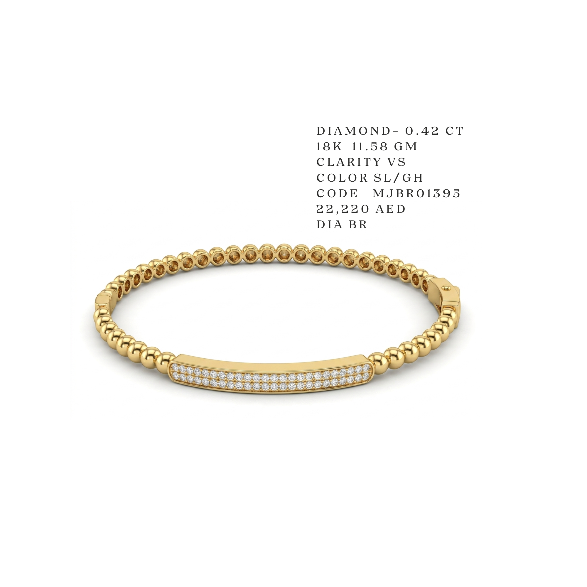 Golden Bead Pavé Bar Bracelet (or Perlée Diamond Bar Bangle)