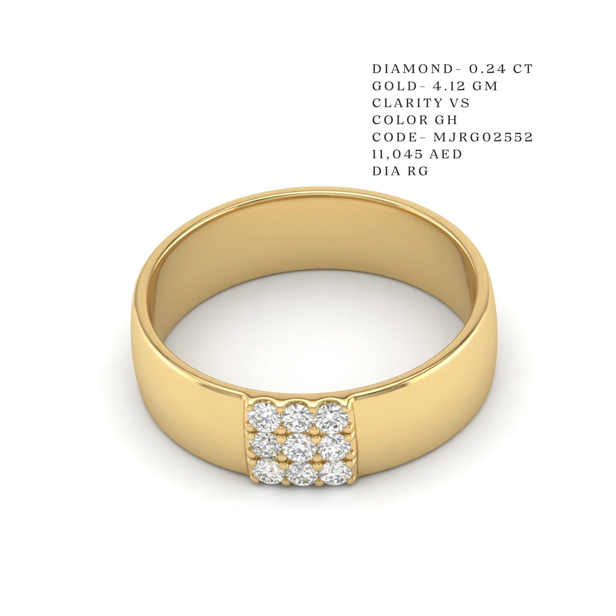 Wide Grid-Set Diamond Inset Band