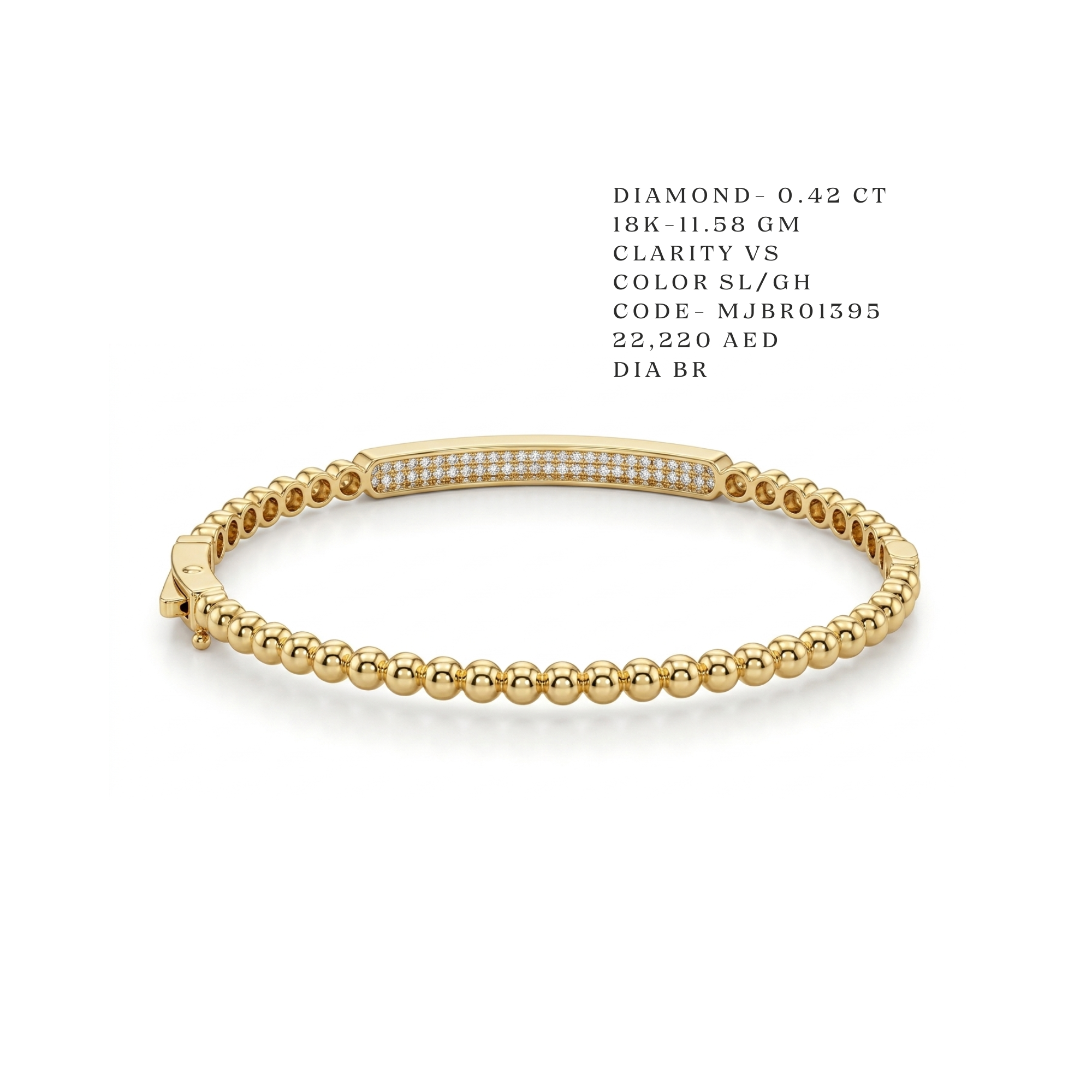 Golden Bead Pavé Bar Bracelet (or Perlée Diamond Bar Bangle)