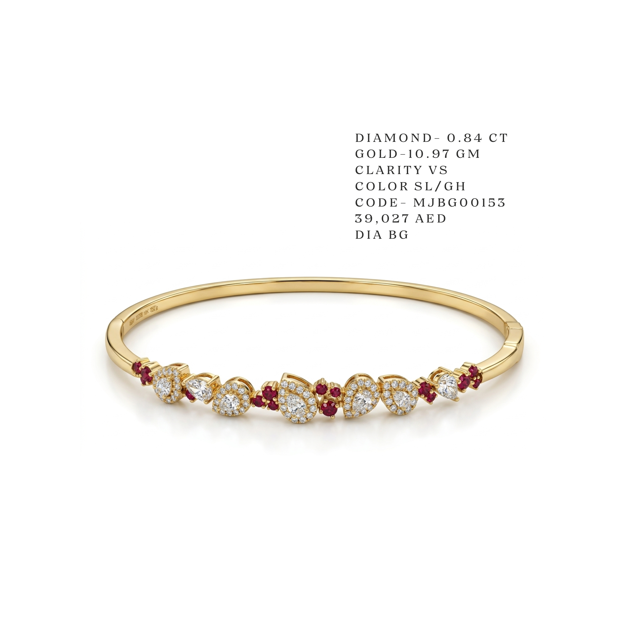 Ruby and Pear Diamond Cluster Bangle Main image