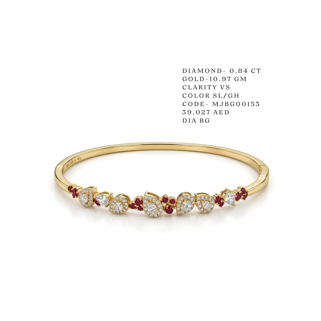 Ruby and Pear Diamond Cluster Bangle