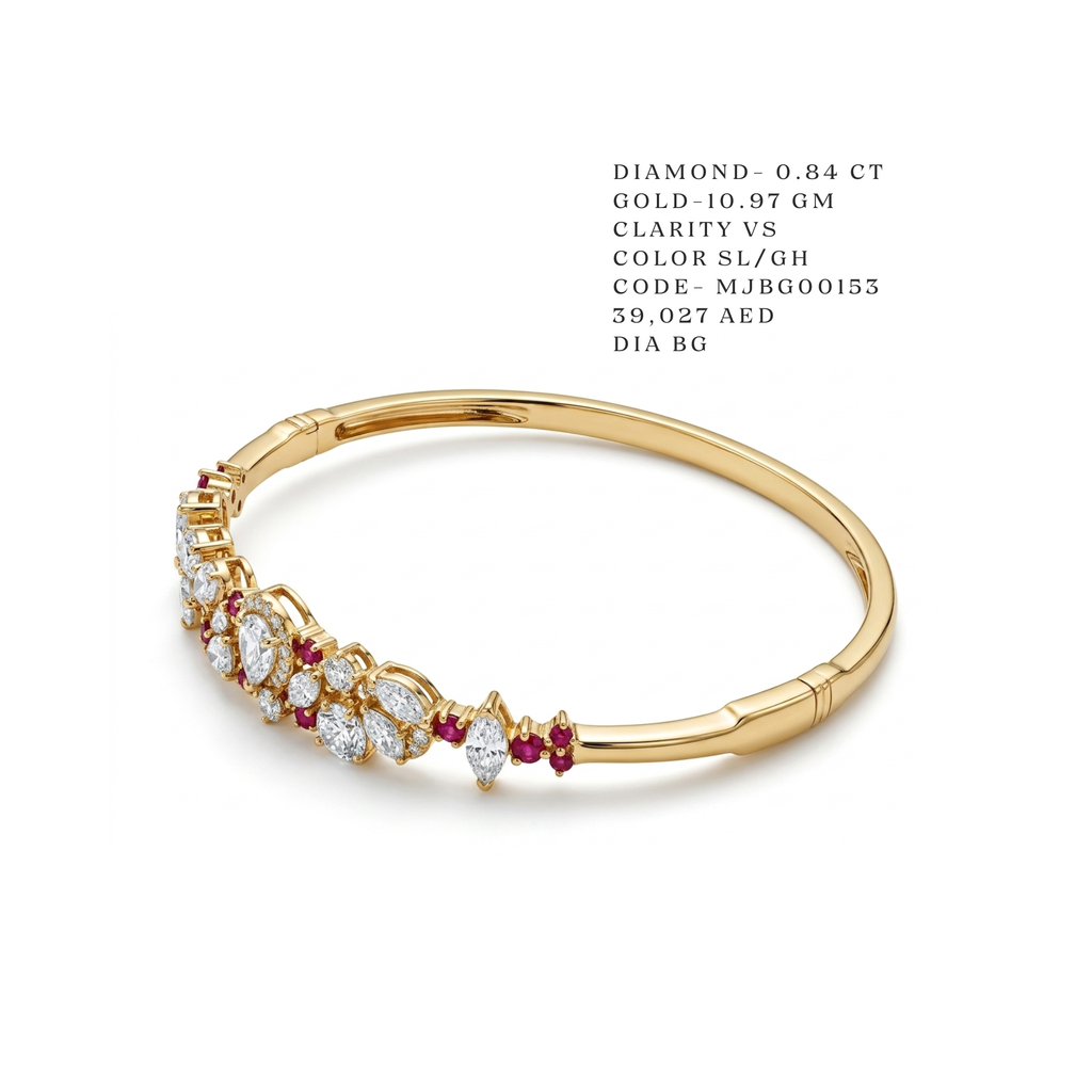 Ruby and Pear Diamond Cluster Bangle