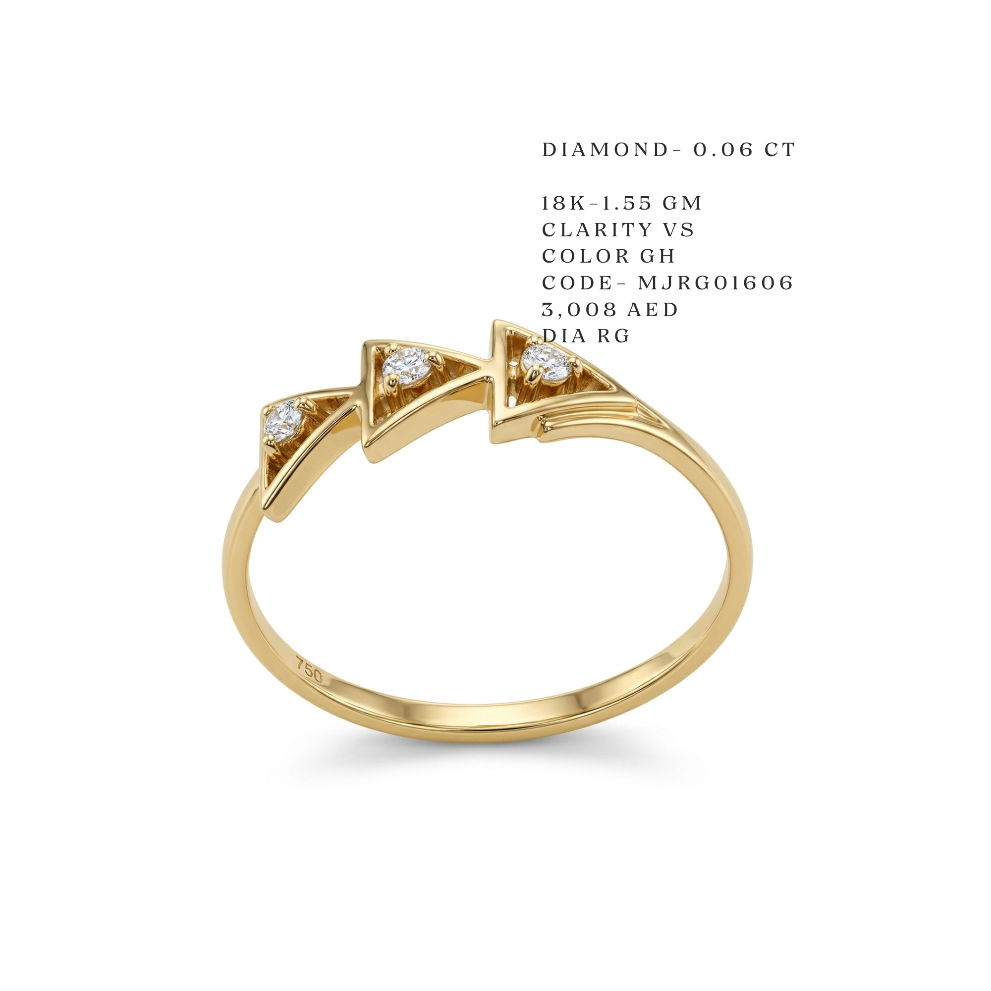 Trinity Chevron Geometric Gold Ring