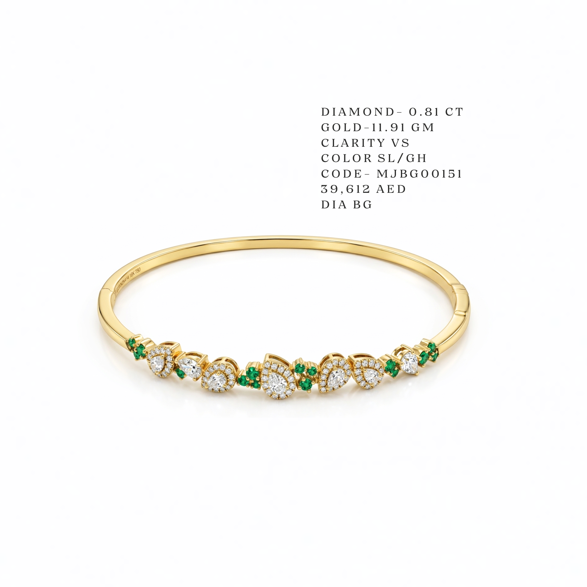 Emerald and Pear Diamond Cluster Bangle Main image