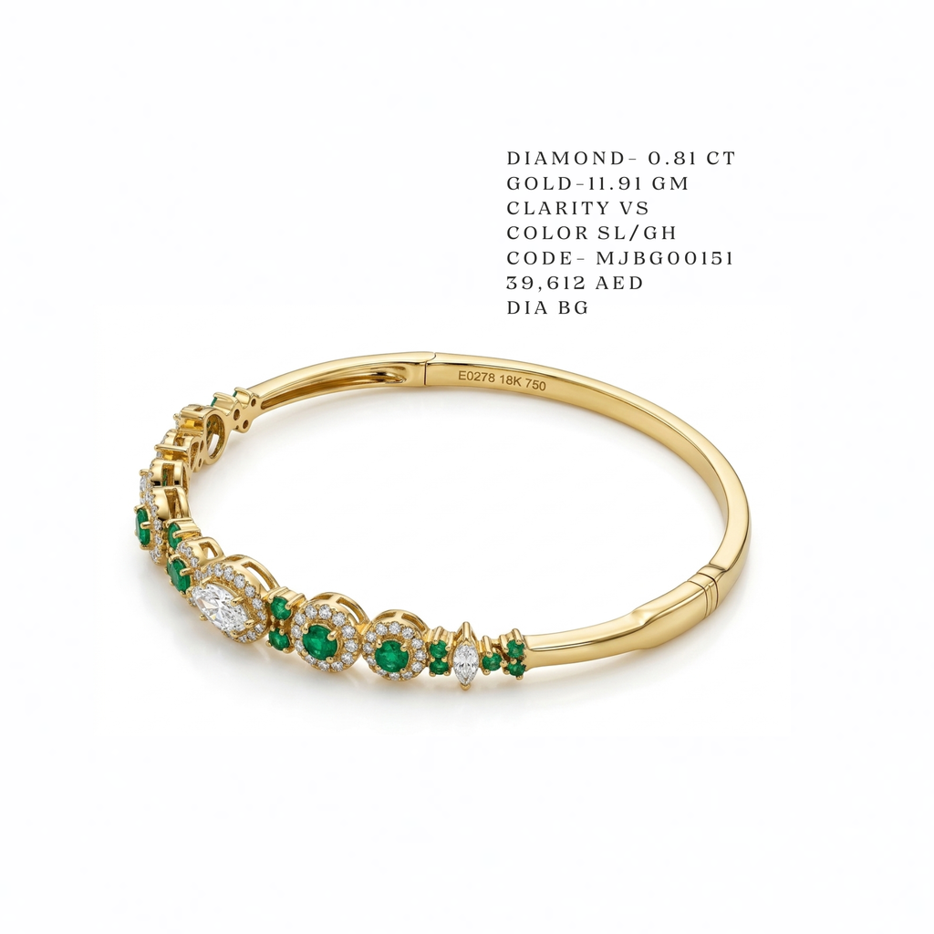 Emerald and Pear Diamond Cluster Bangle