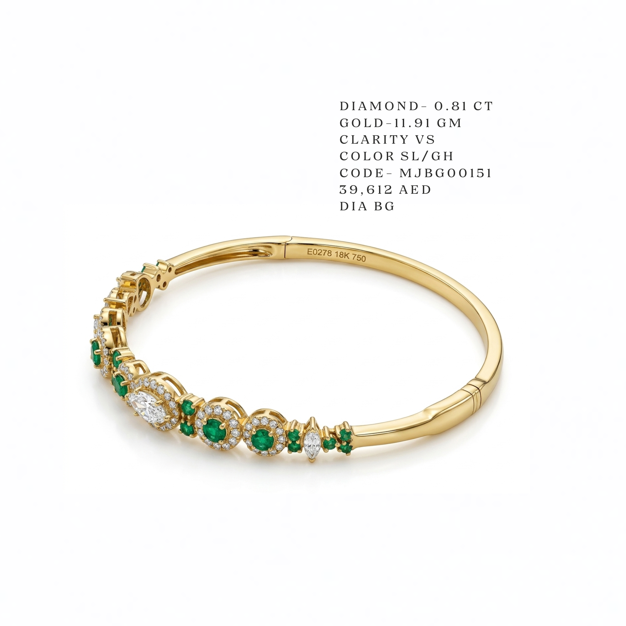 Emerald and Pear Diamond Cluster Bangle