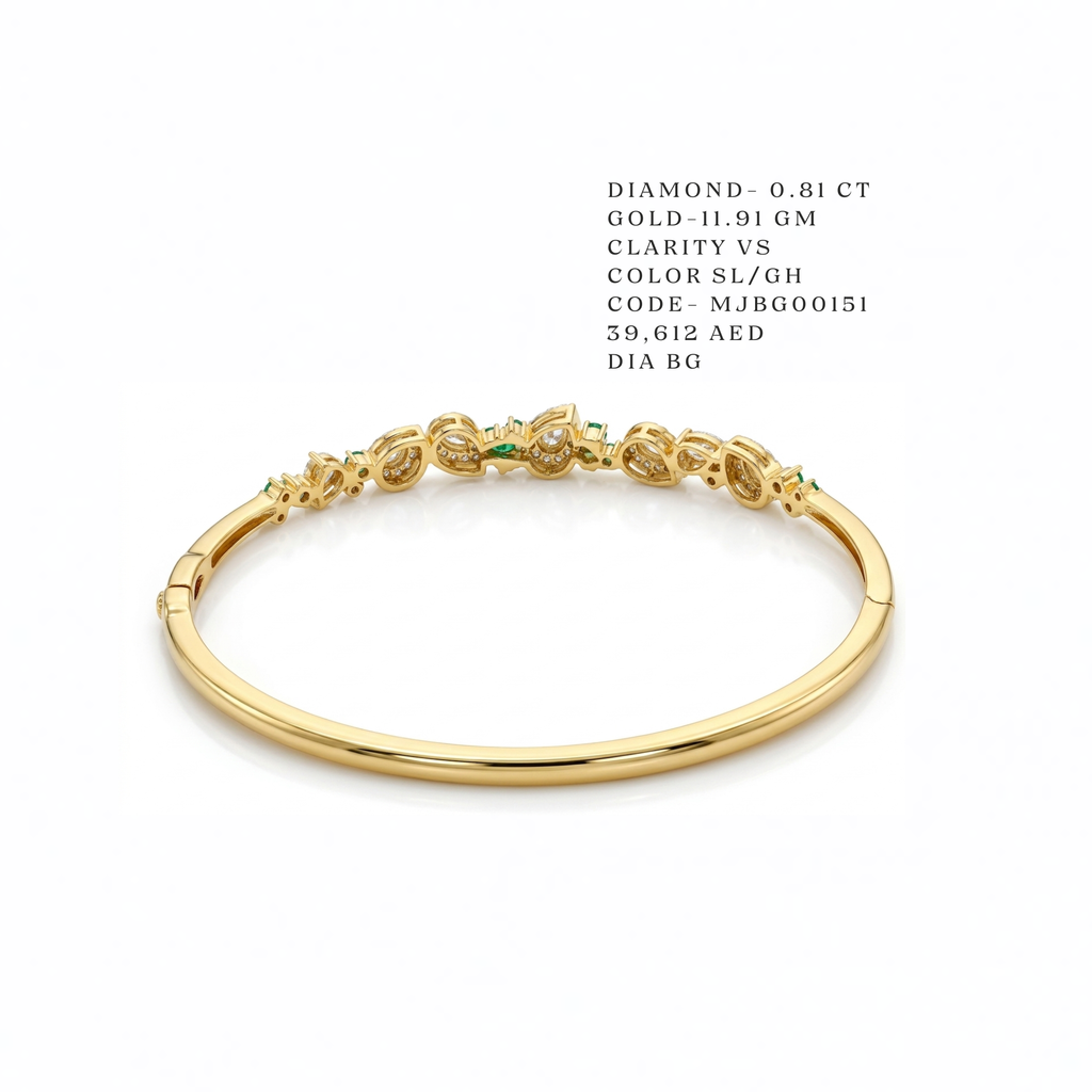 Emerald and Pear Diamond Cluster Bangle