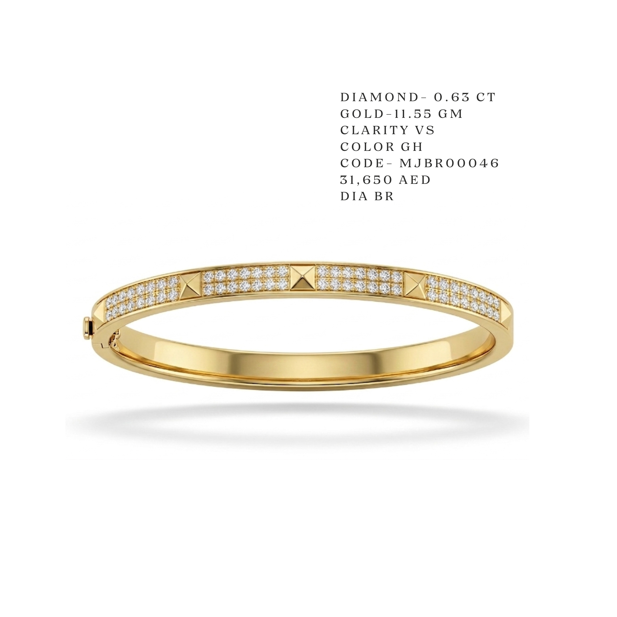 Pyramid Stud Pavé Yellow Gold Bangle