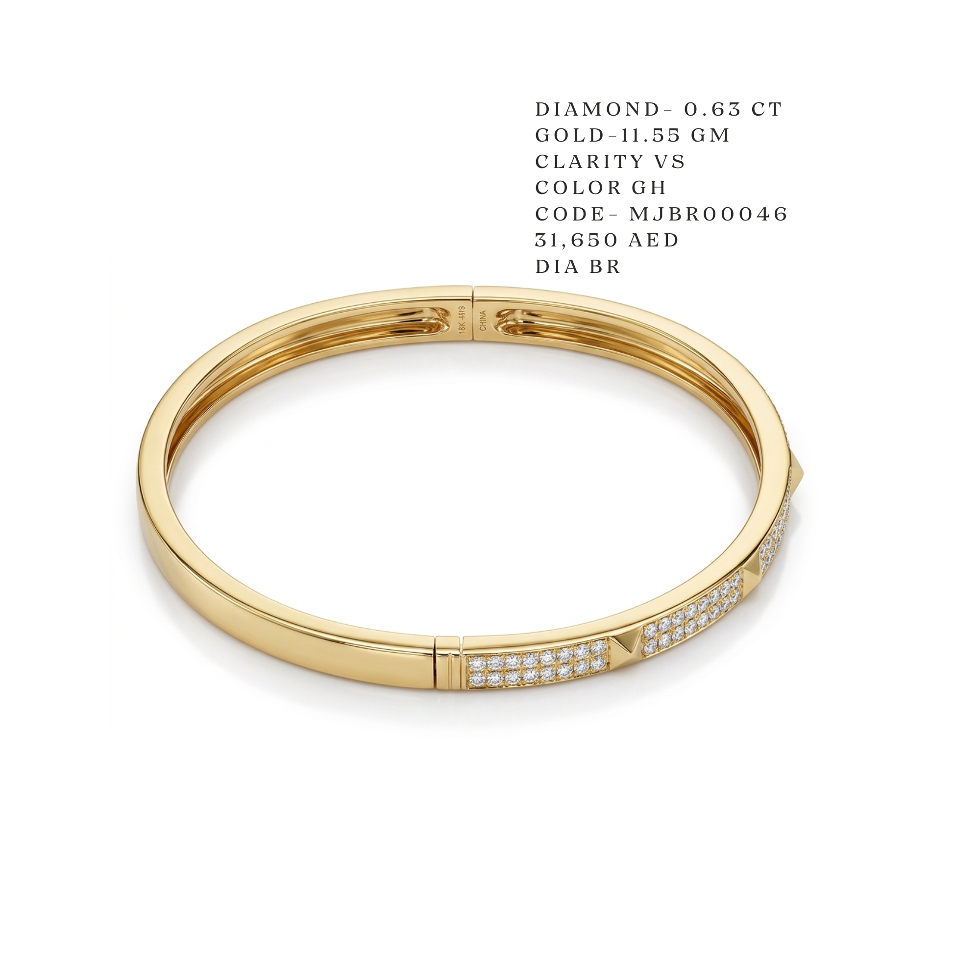 Pyramid Stud Pavé Yellow Gold Bangle