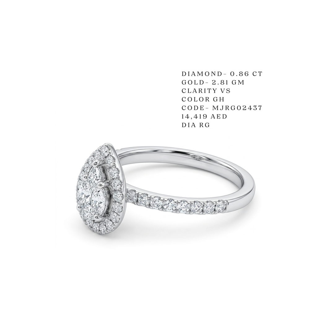 Isla" Pear-Cut Double Halo Ring- White and Yellow Gold