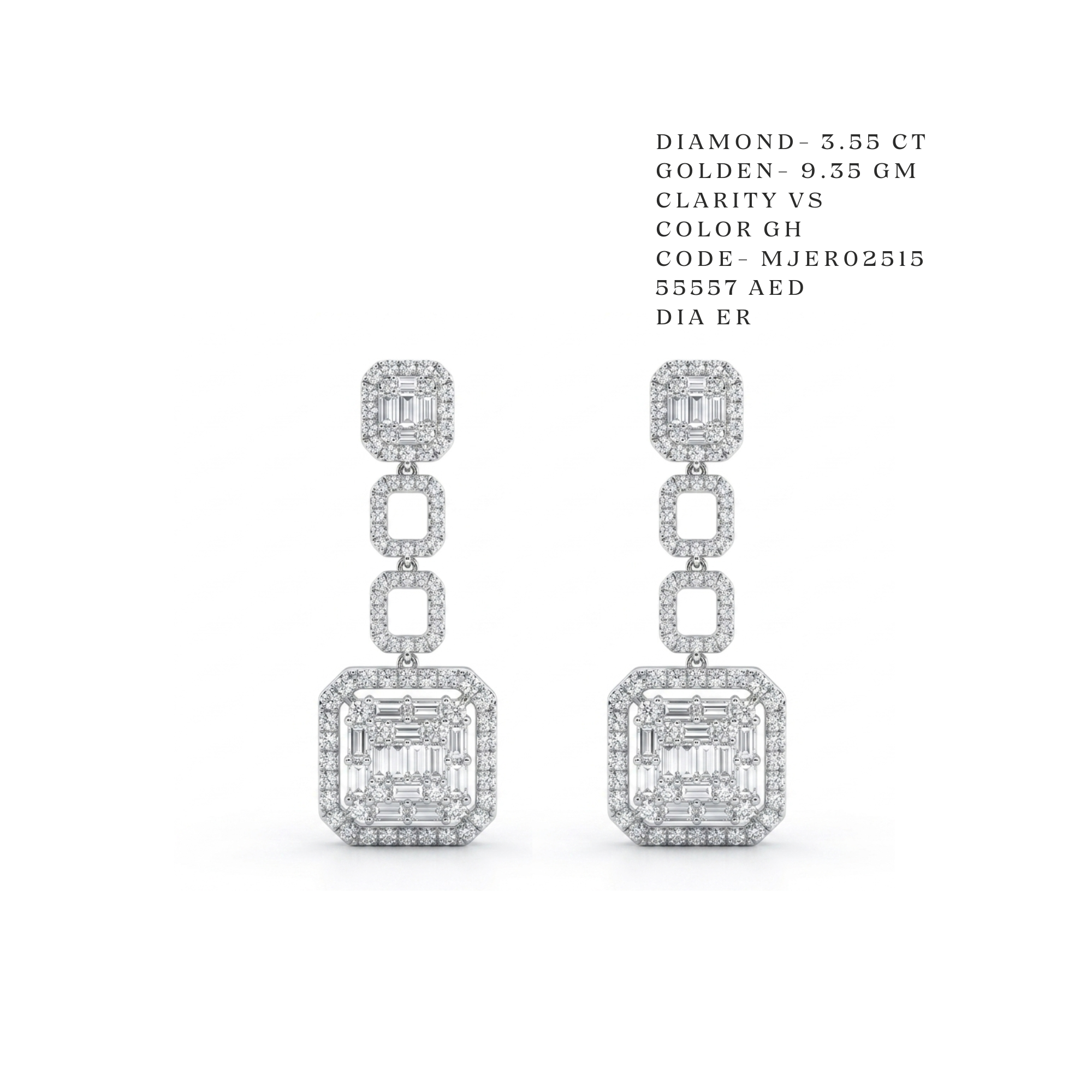 Monarch Tiered Emerald-Cut Halo Drop Earrings Main image