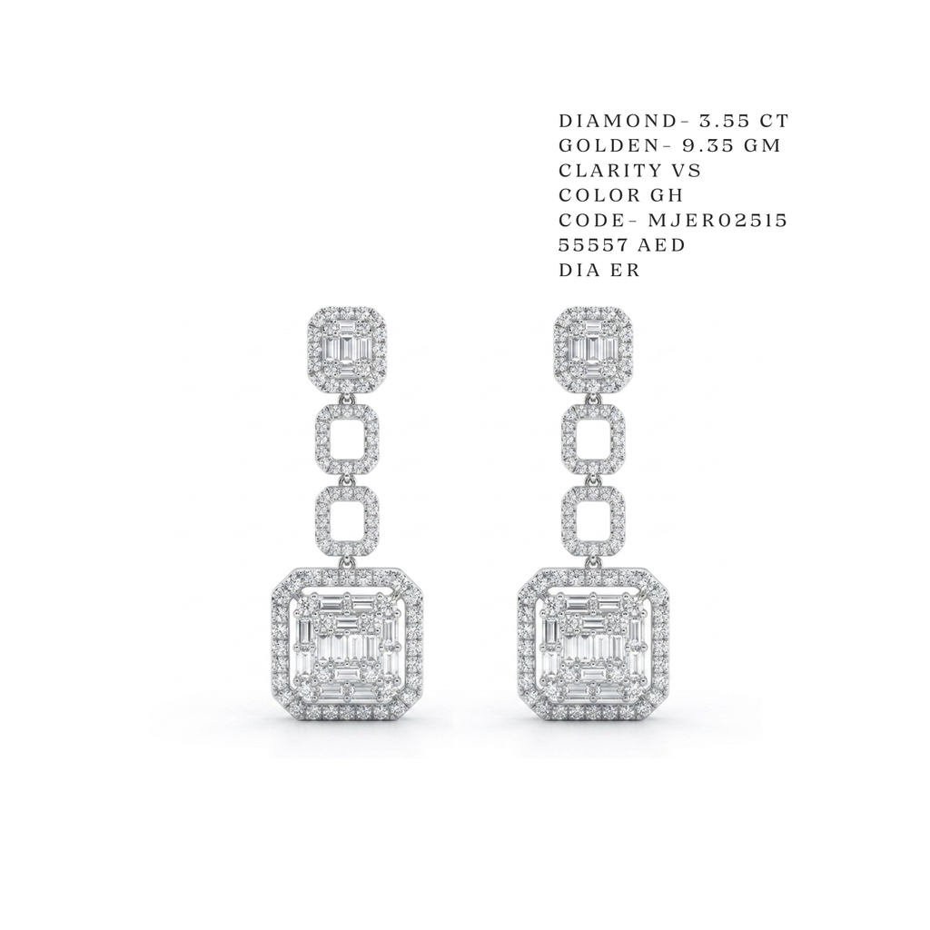 Monarch Tiered Emerald-Cut Halo Drop Earrings