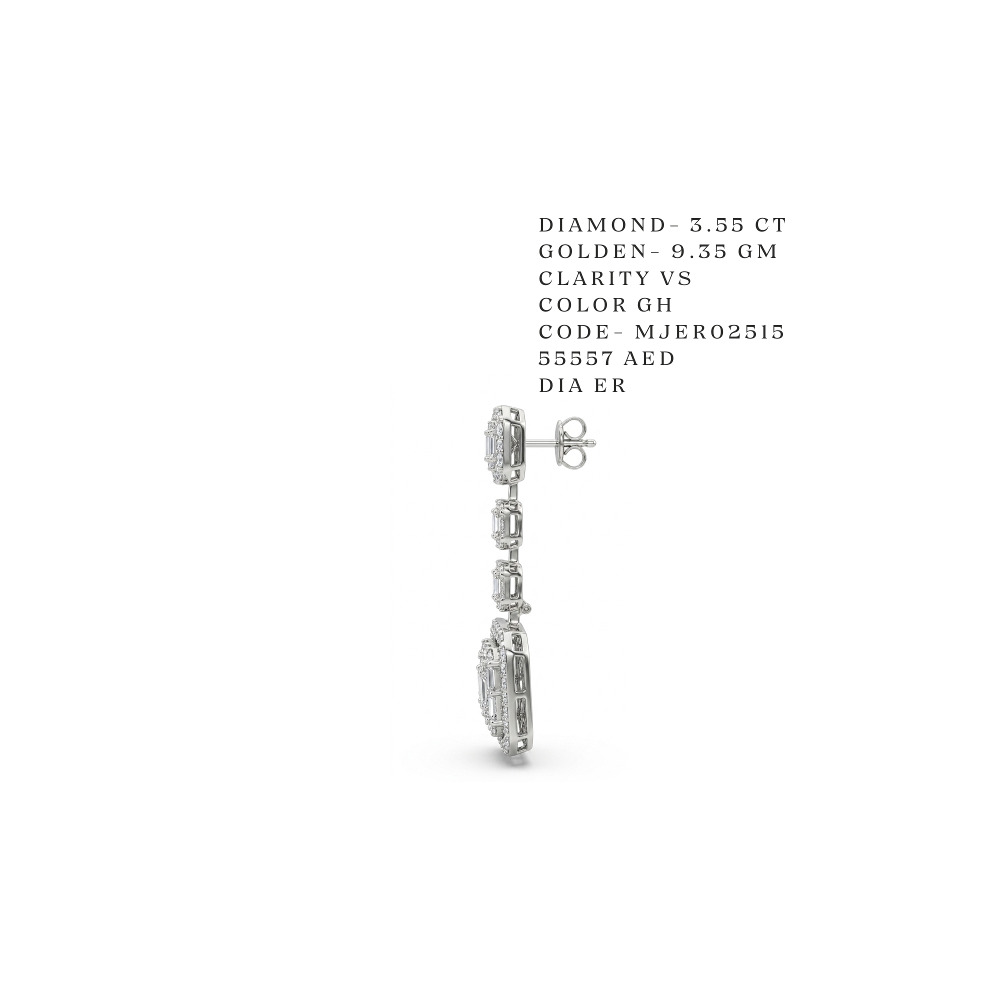 Monarch Tiered Emerald-Cut Halo Drop Earrings Secondary image