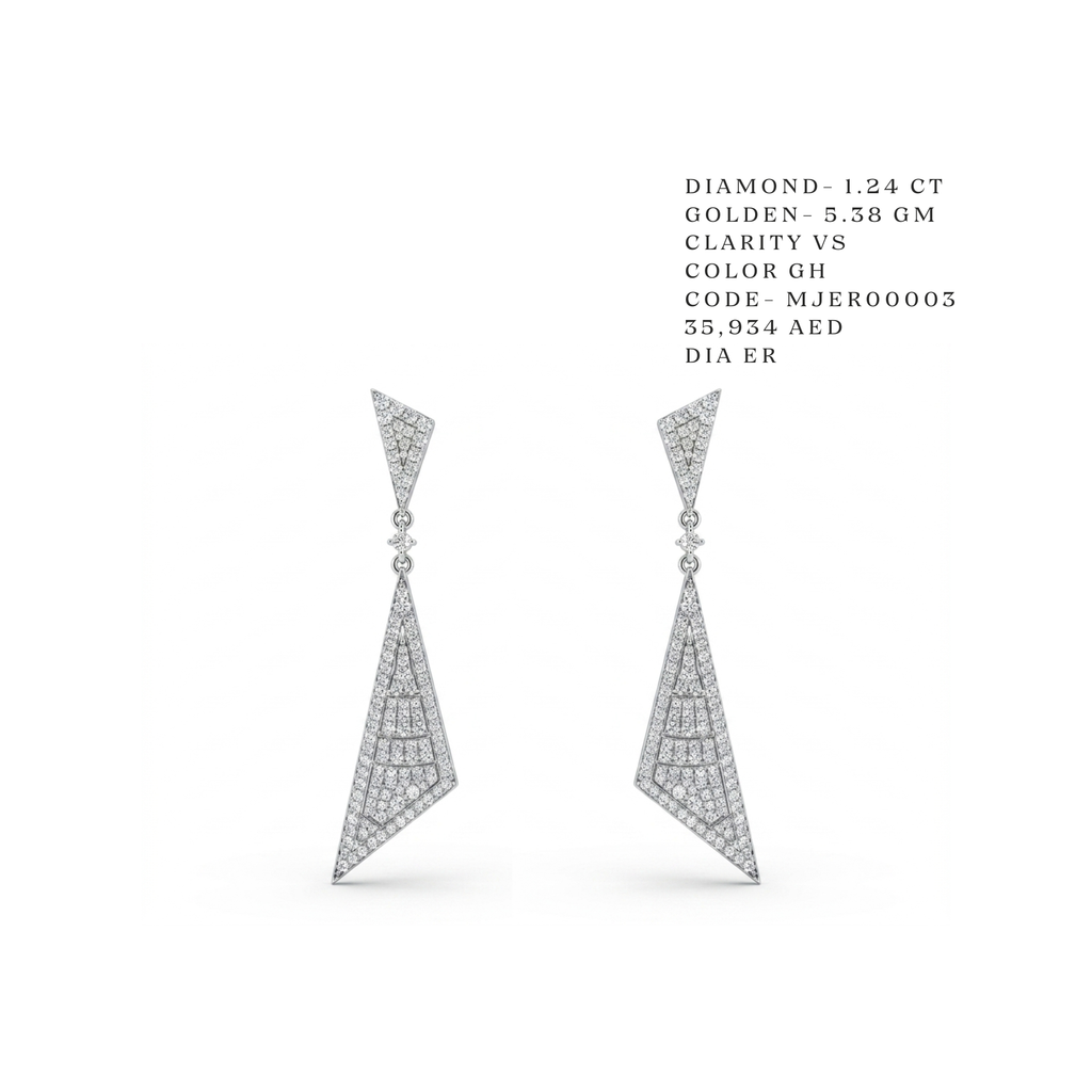 Asymmetrical Edge" Chevron Drop Earrings White and Yellow Gold