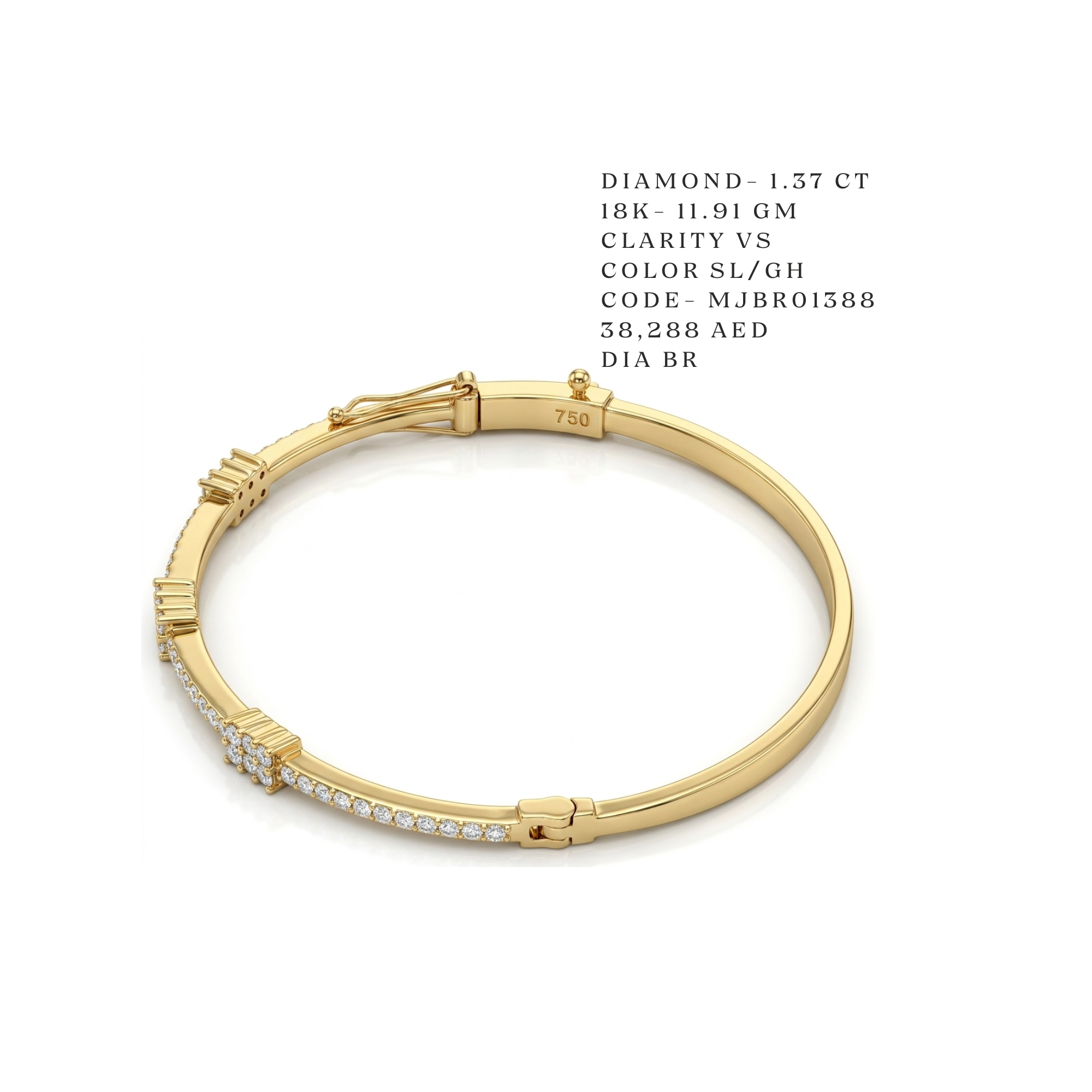 Triple Pavé Station Yellow Gold Bangle Secondary image