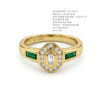 Hexagonal Emerald Accent Diamond Ring