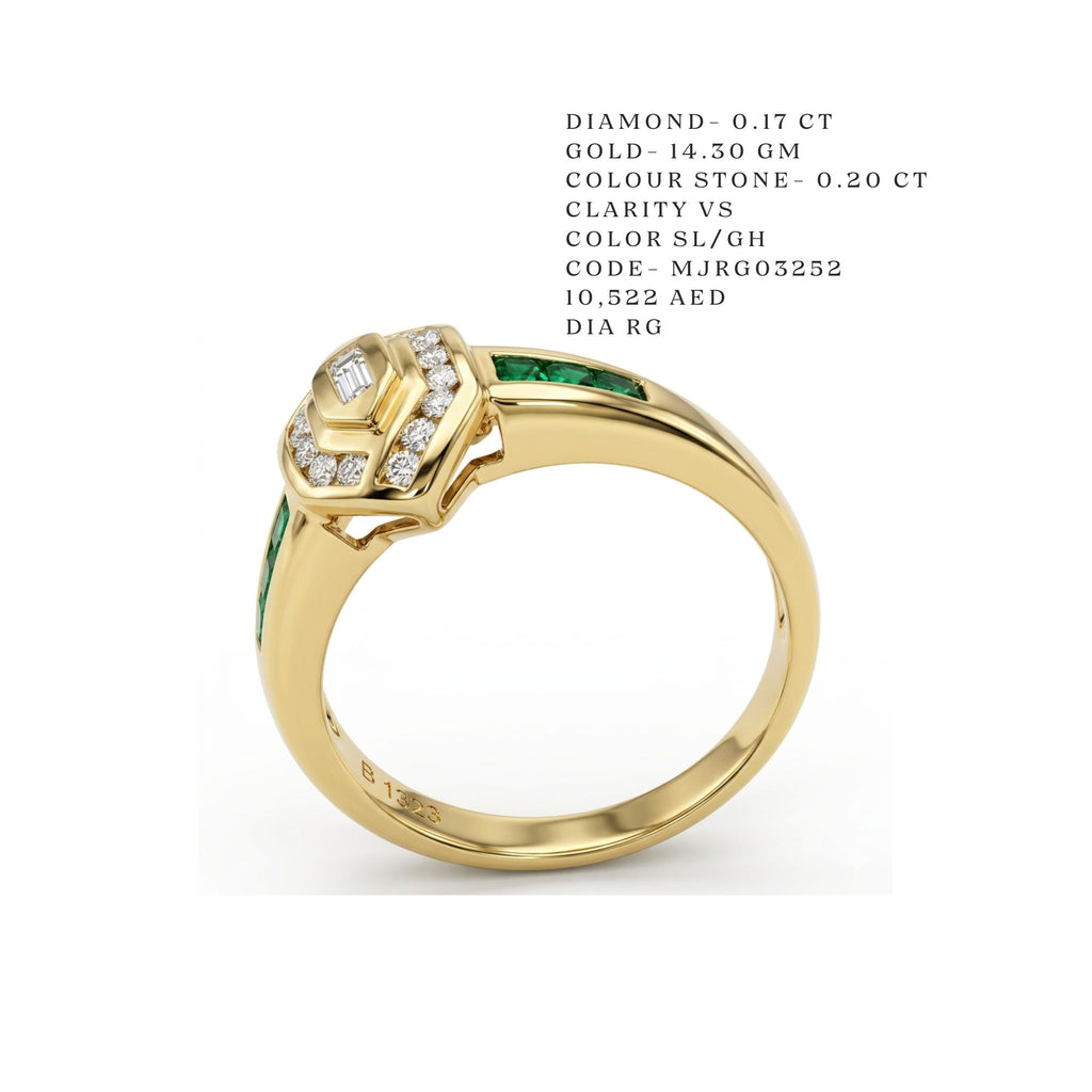 Hexagonal Emerald Accent Diamond Ring