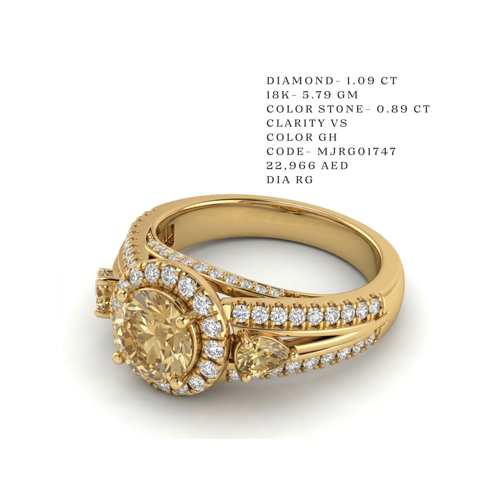 Canary Yellow Triple-Stone Halo Ring Secondary image