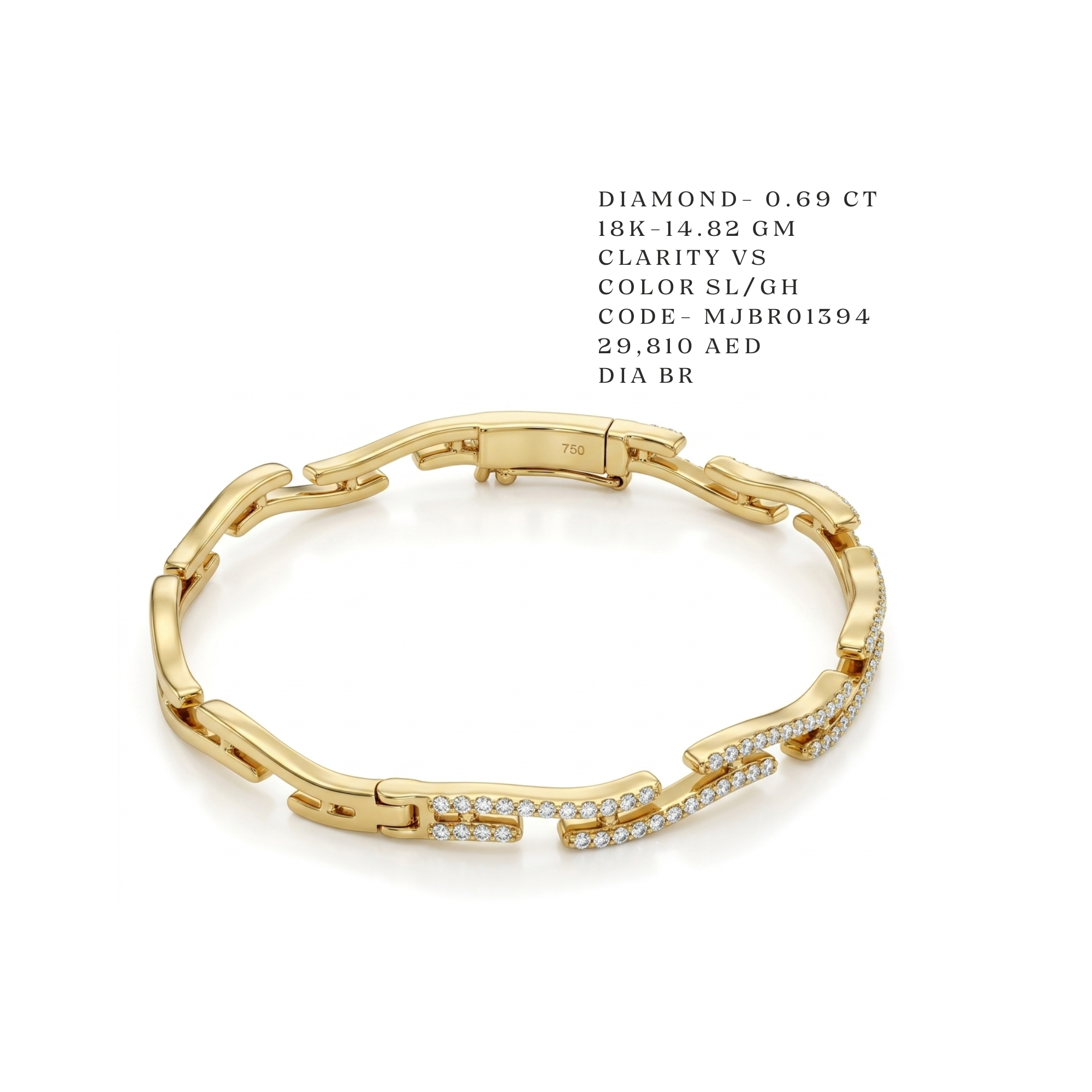 Interlocking Geometric Diamond Link Bracelet