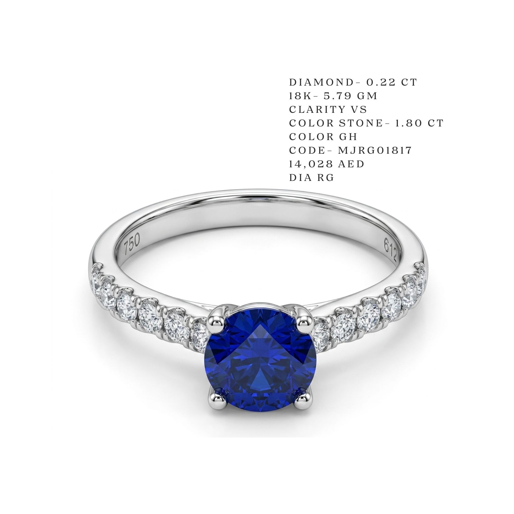 Royal Blue Sapphire Pavé Shank Ring Main image
