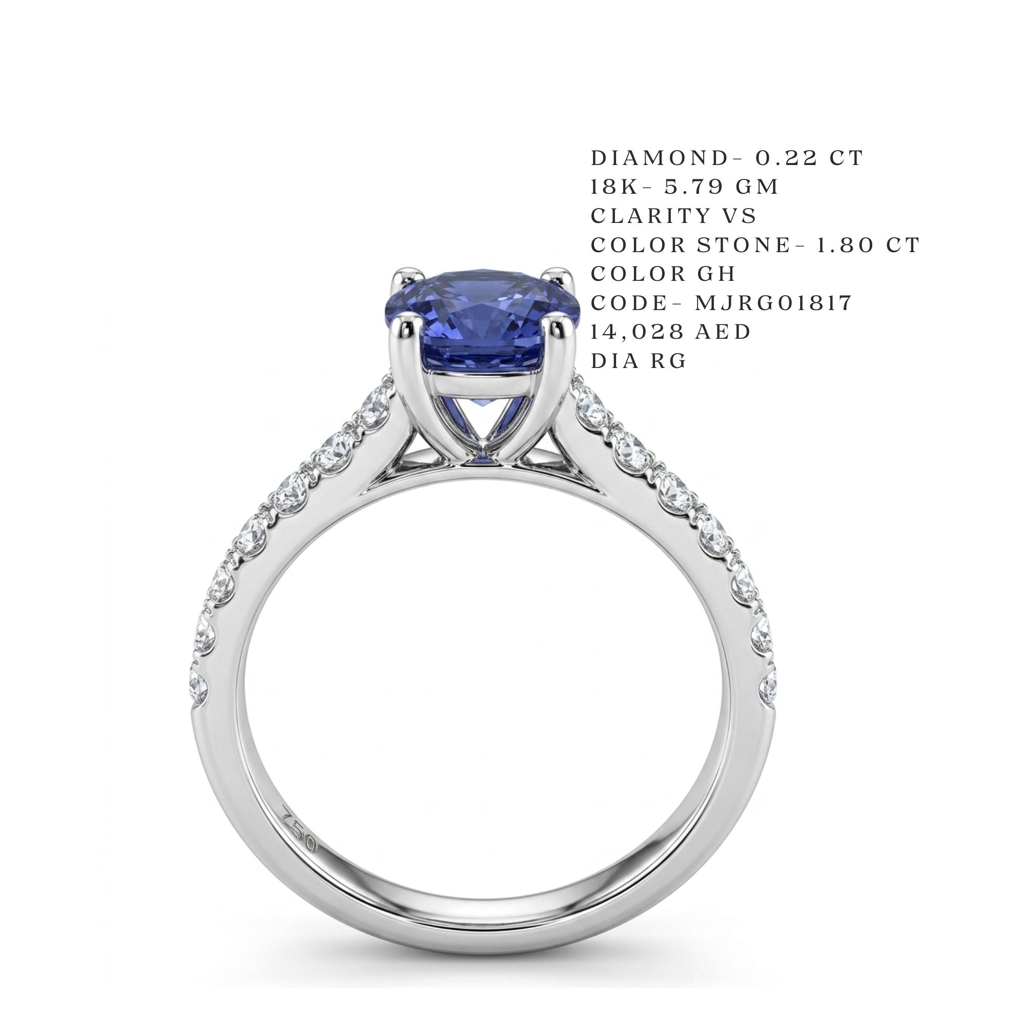 Royal Blue Sapphire Pavé Shank Ring
