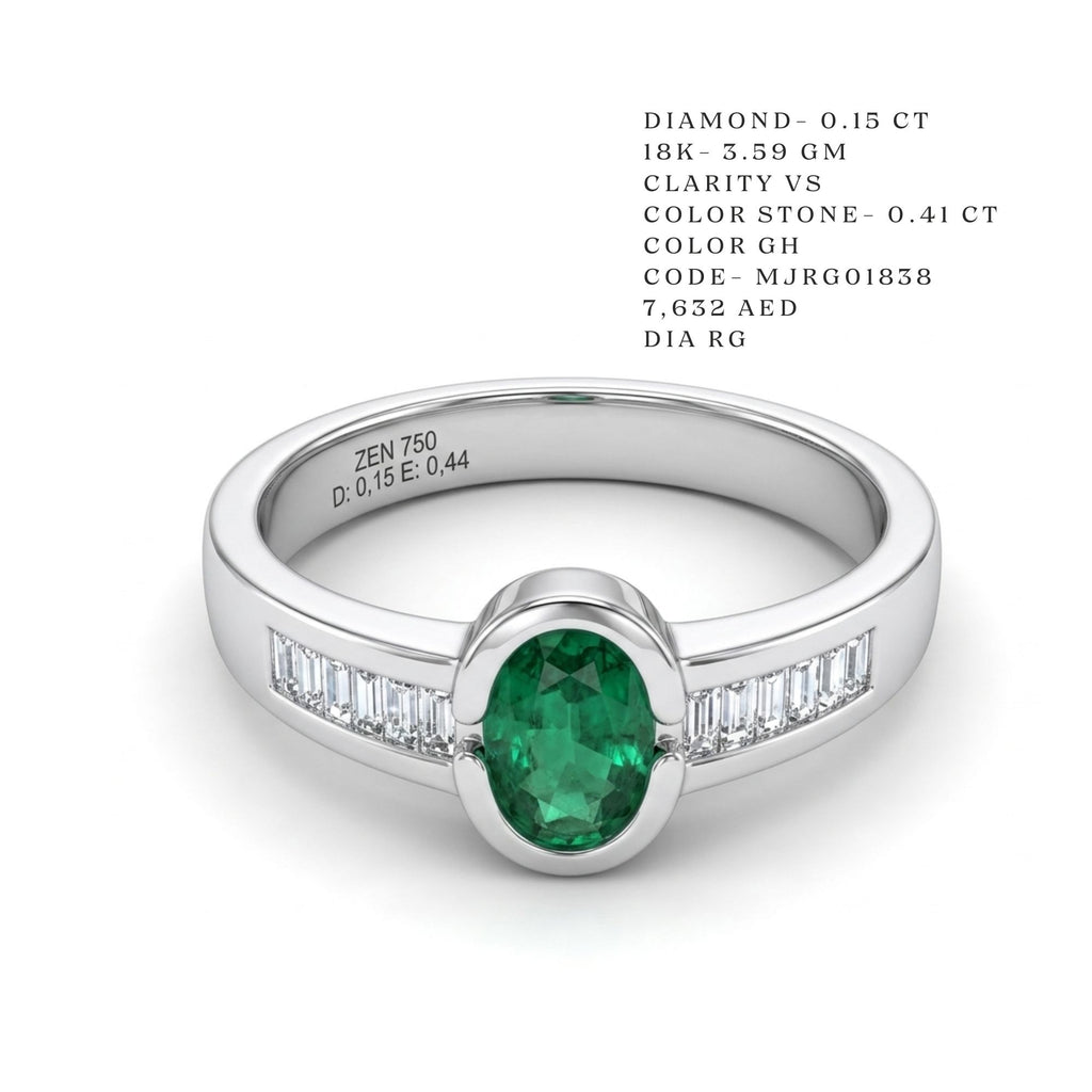 Emerald Cabochon Baguette Channel Ring