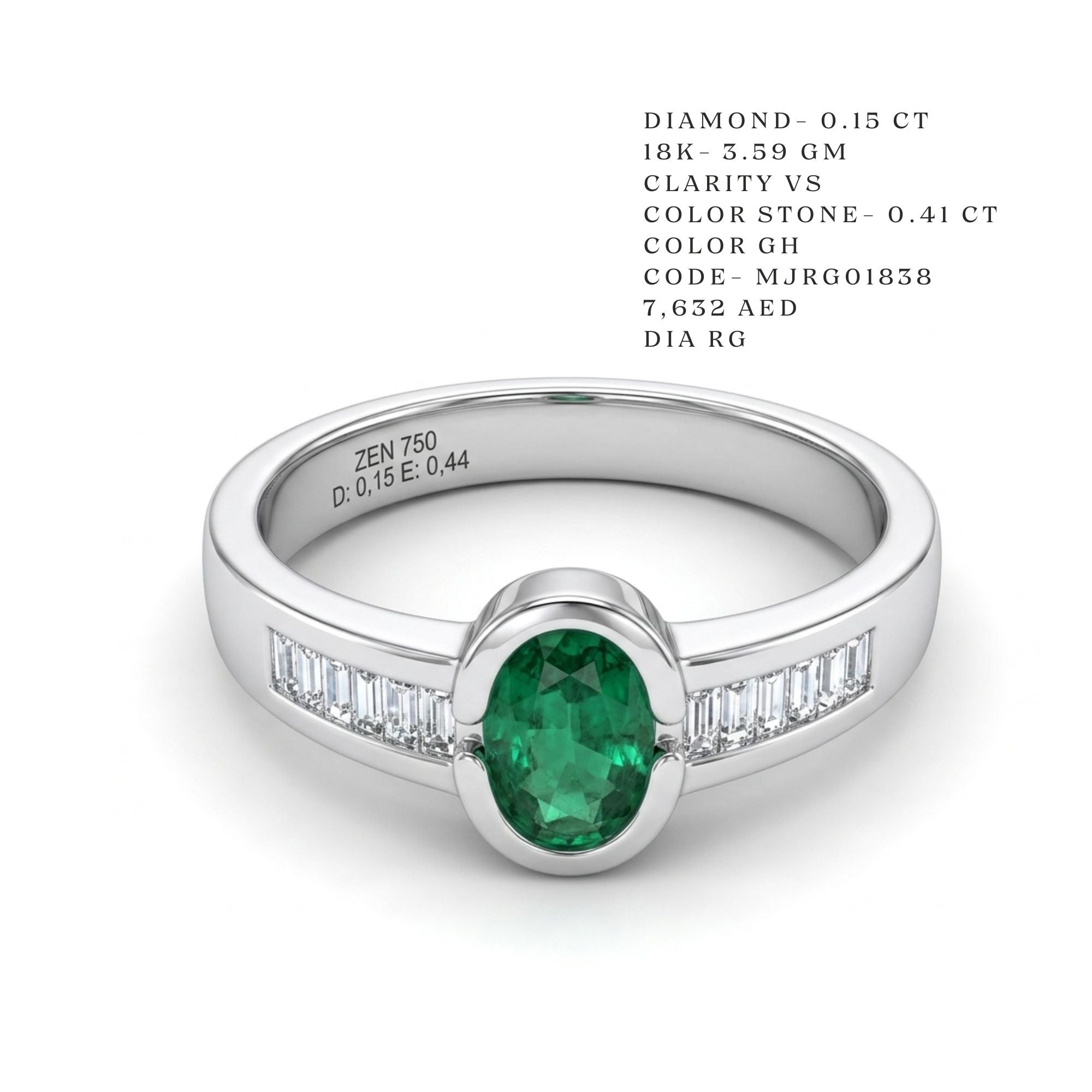 Emerald Cabochon Baguette Channel Ring
