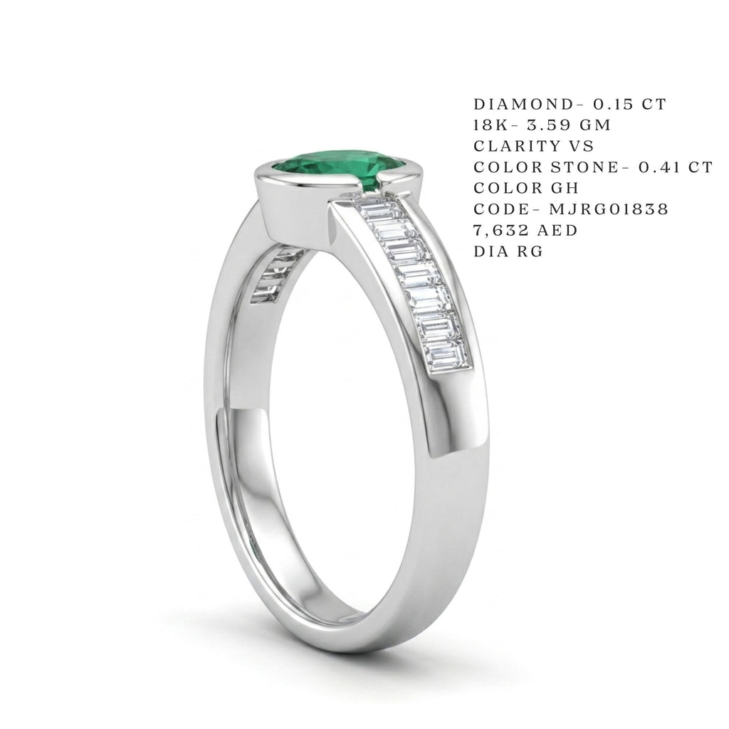 Emerald Cabochon Baguette Channel Ring