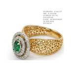 Double-Halo Oval Emerald Lattice Ring