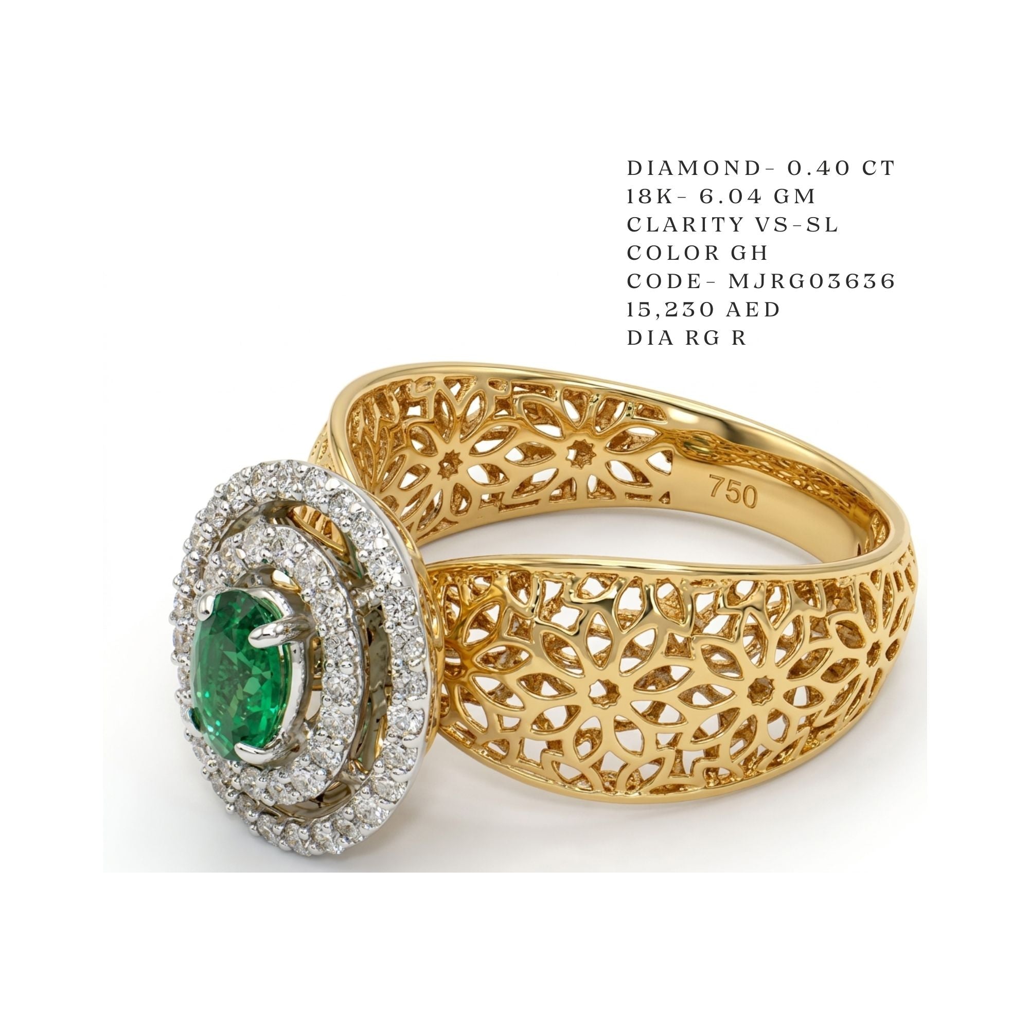 Double-Halo Oval Emerald Lattice Ring
