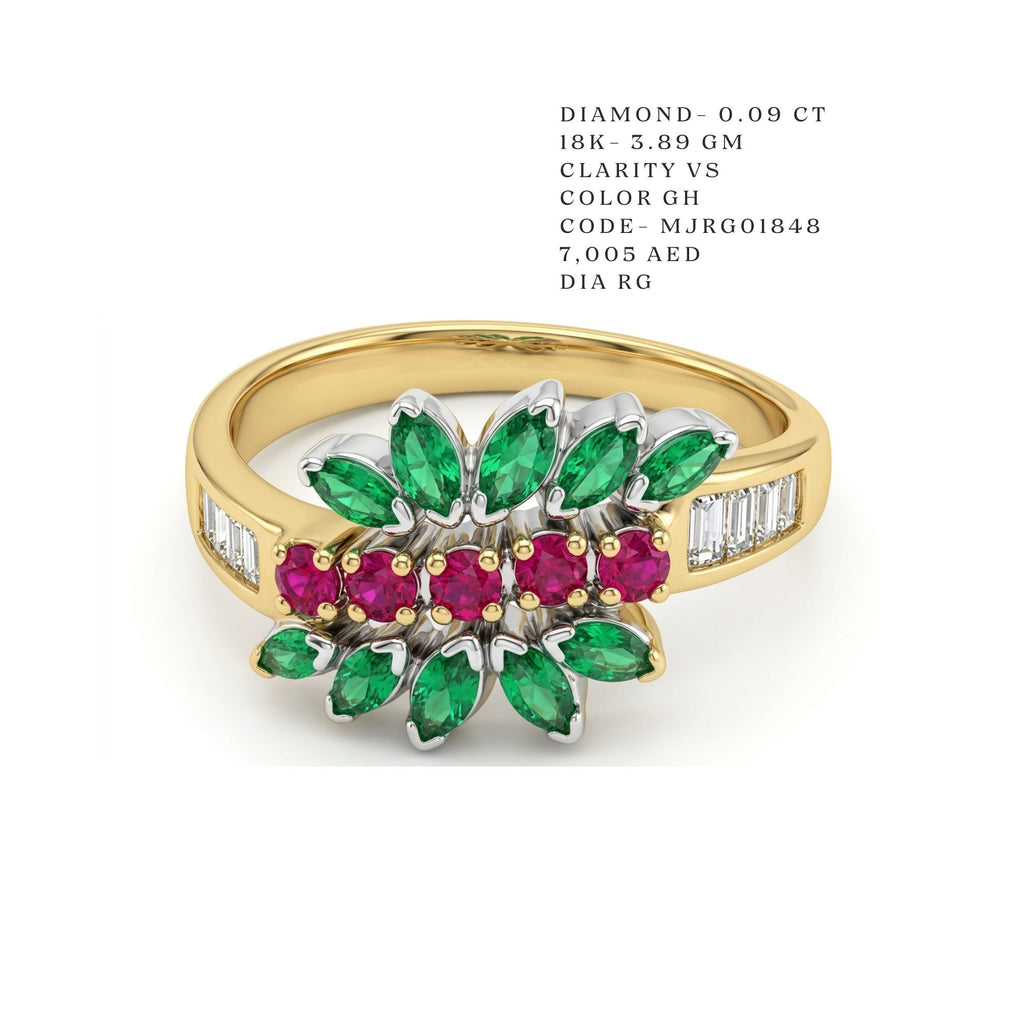 Festive Marquise Emerald and Ruby Ring
