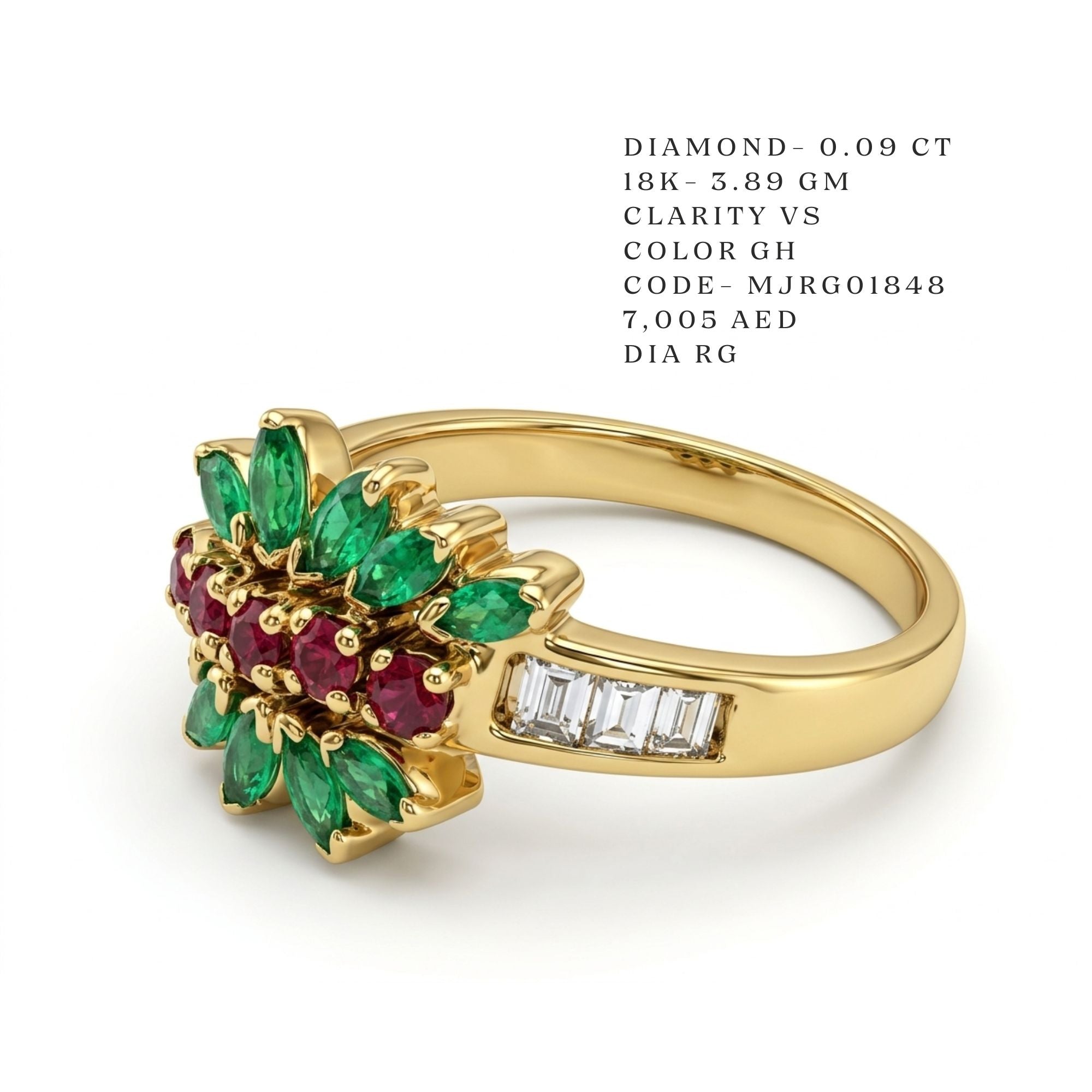Festive Marquise Emerald and Ruby Ring
