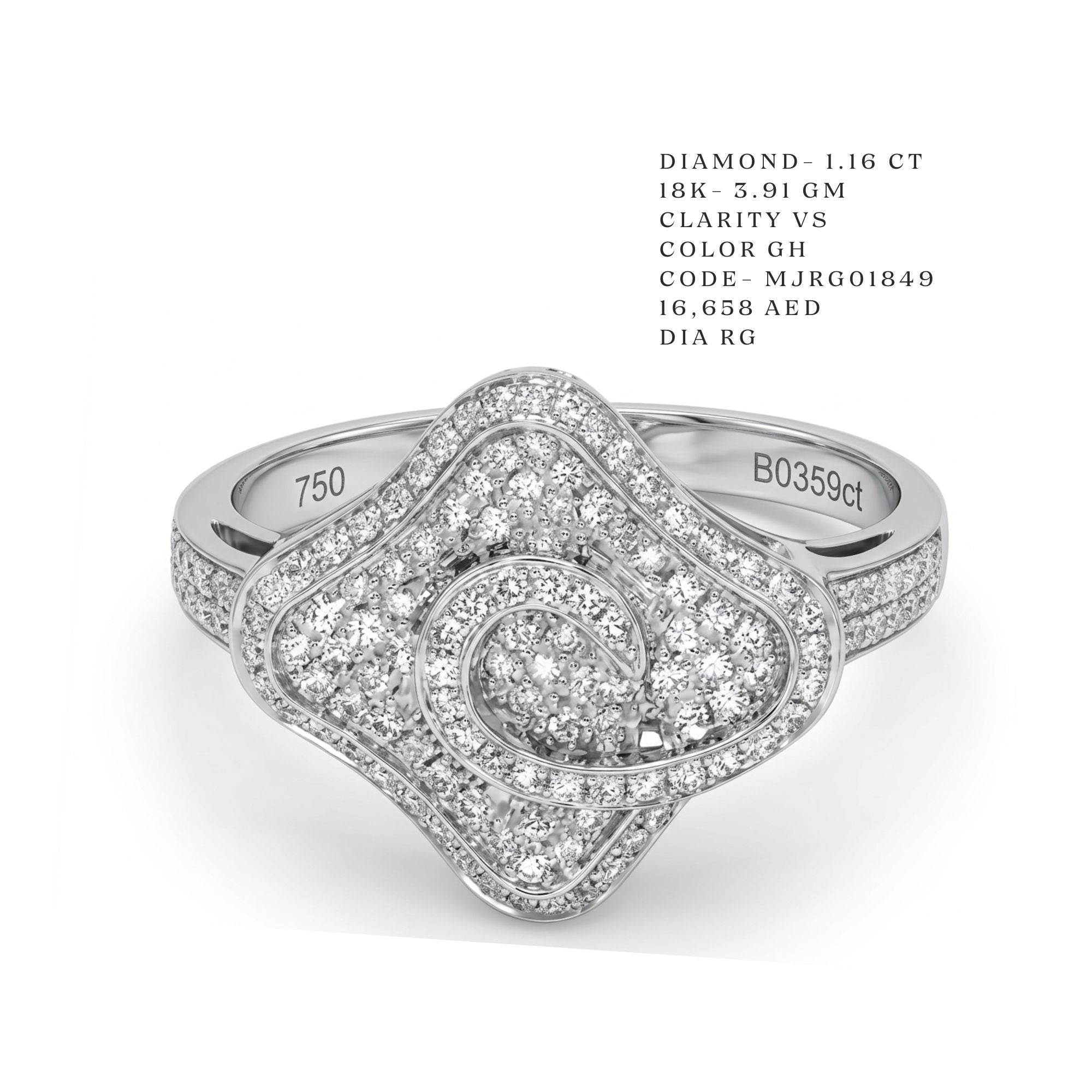 Art Deco Lattice Shield Diamond Ring Main image
