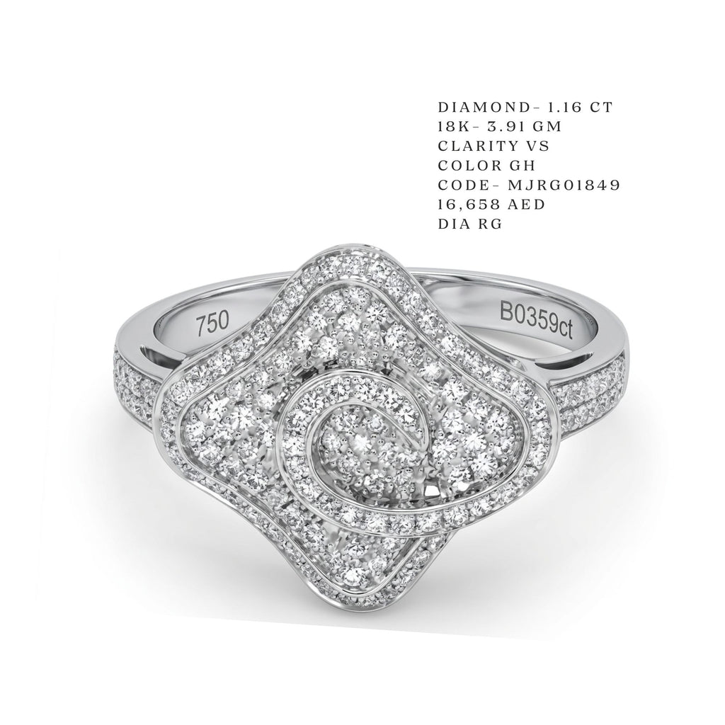 Art Deco Lattice Shield Diamond Ring