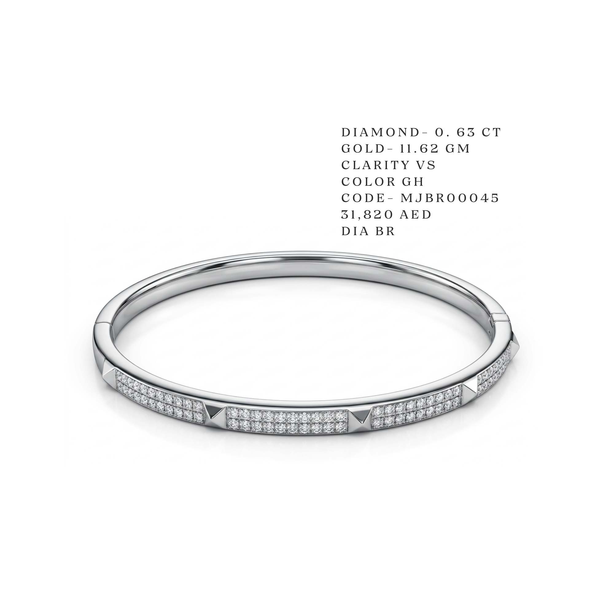 Pyramid Stud Pavé White Gold Bangle