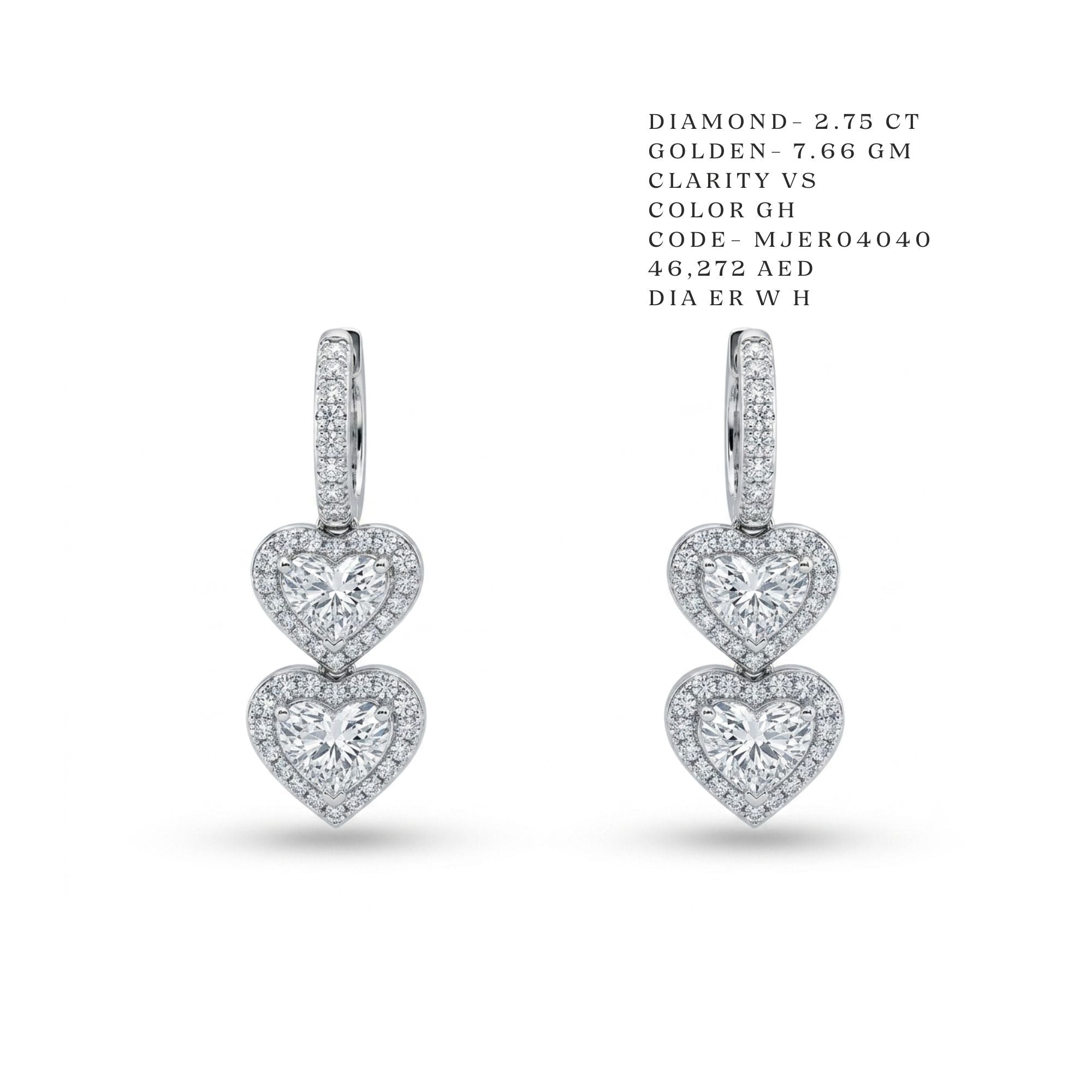 Tiered Double-Heart Diamond Drop Earrings Main image