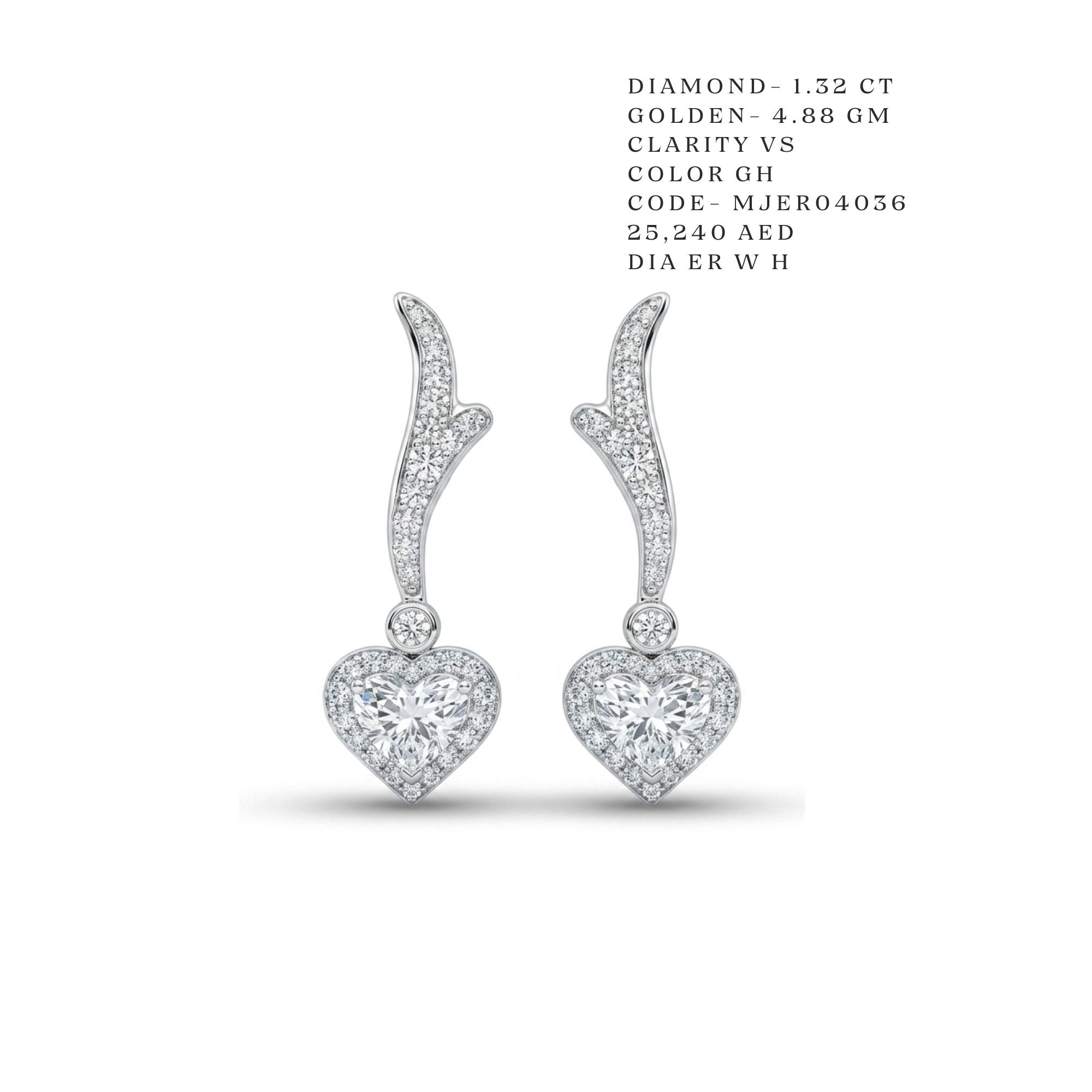 Sweeping Arc Heart Diamond Drops Main image