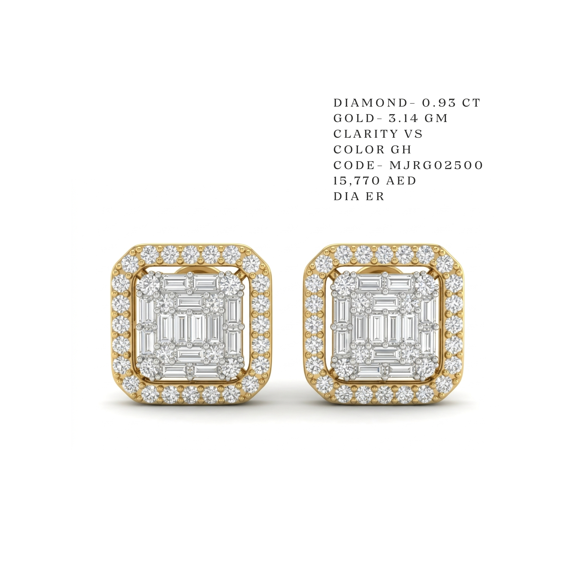 Statement Square Baguette Halo Studs
