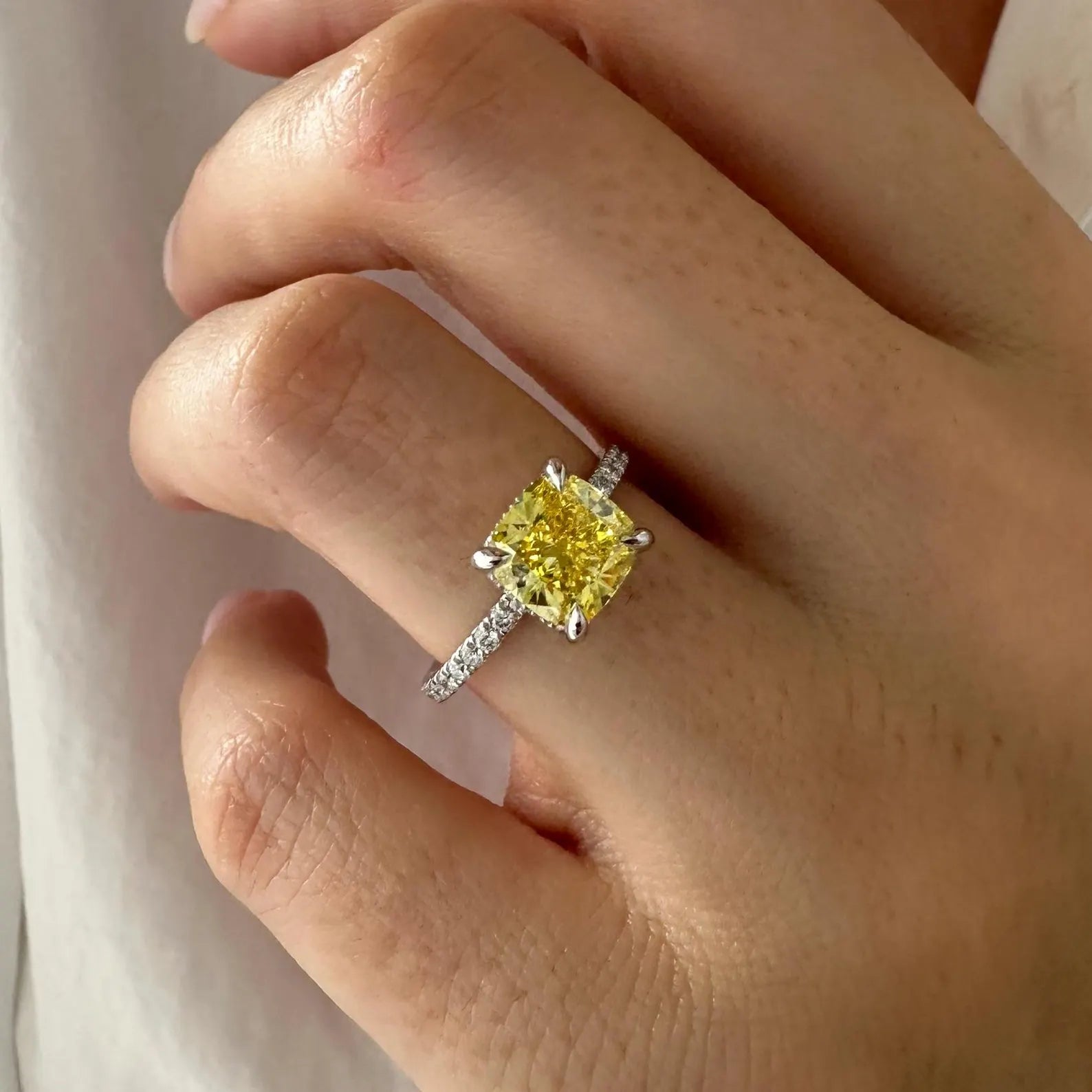 Solstice Yellow Cushion Ring