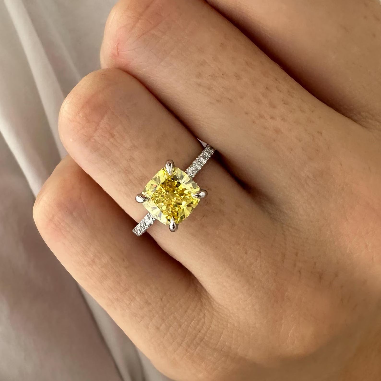 Solstice Yellow Cushion Ring