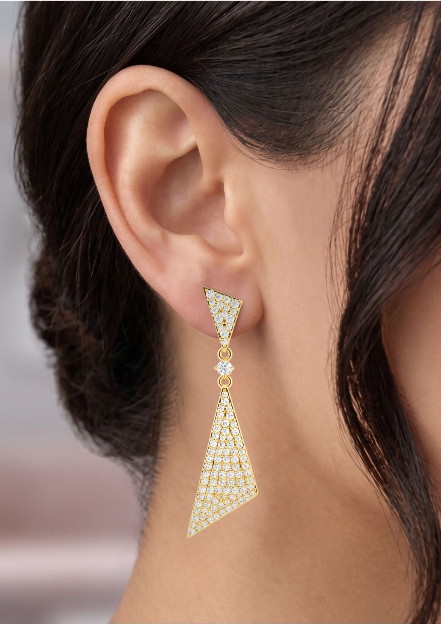 Asymmetrical Edge" Chevron Drop Earrings White and Yellow Gold