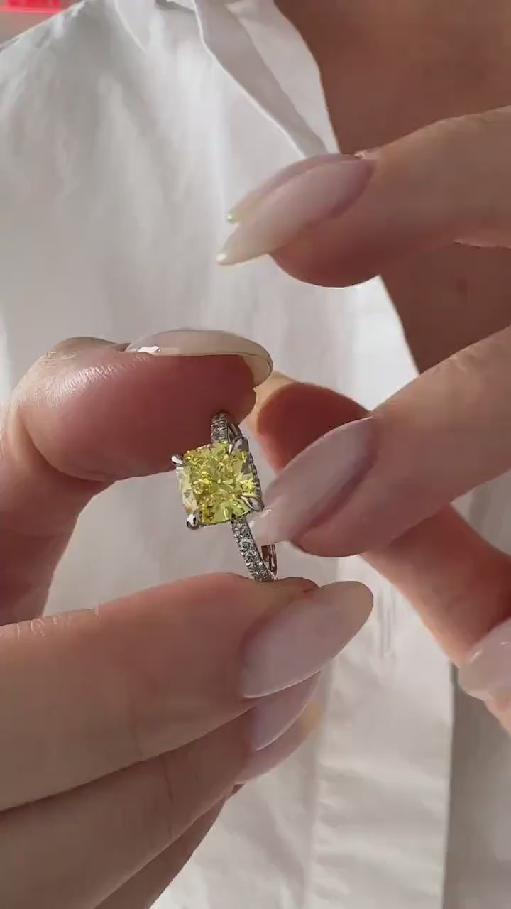 Solstice Yellow Cushion Ring